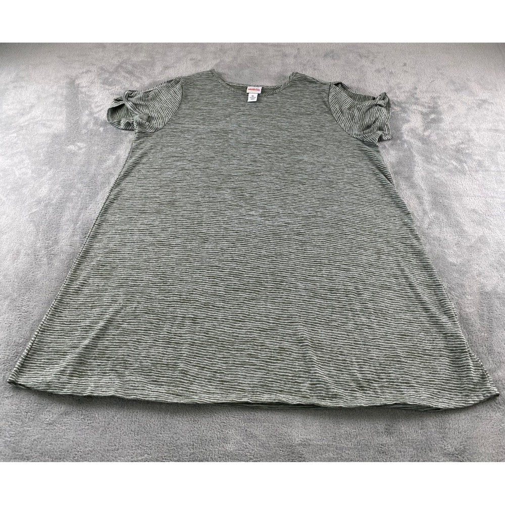 Ruby Rd Favorites Womens XL Olive Green Striped Cold Shoulder Short Sleeve Top‎